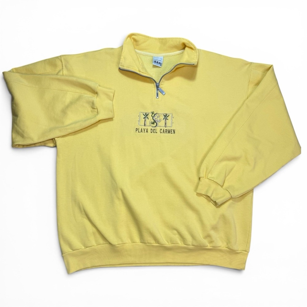 VTG International Jeans Playa Del Carmen Sweatshirt Mens XXL Yellow Quarter Zip!